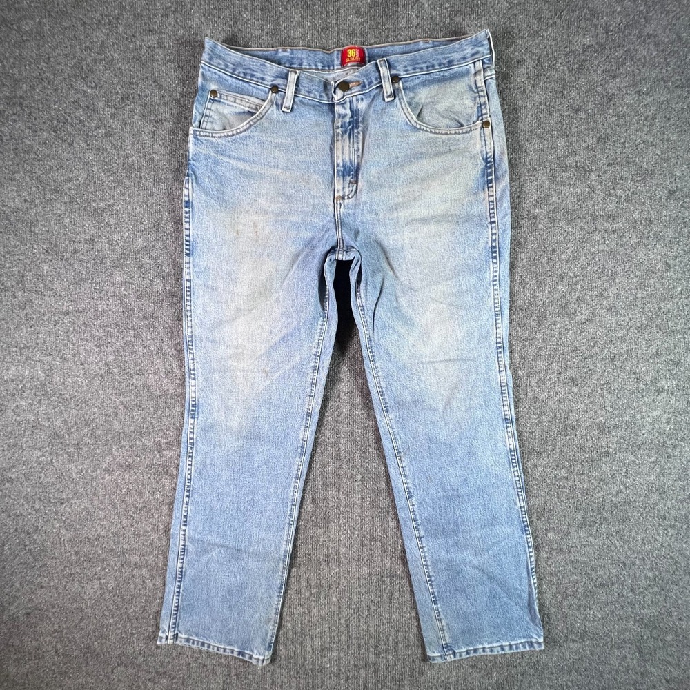 Wrangler Cowboy Cut 36MWZ Tapered Jeans Men's 35x32 Blue Cotton Denim Slim-Fit